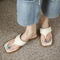 Zapatillas planas de tanga con punta cuadrada francesa para mujer, sandalias de playa exteriores de verano - details 4