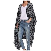 Blusa de gasa de leopardo con manga de murciélago para mujer, cárdigan de verano, Tops largos informales holgados bohemios, camisas tipo kimono de playa con protector solar - details 3