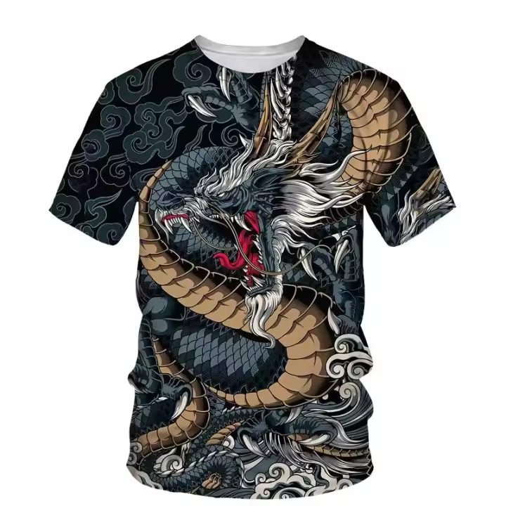 Camisetas 3D de manga corta y manga larga para hombre 2025, ropa de dragón popular a la moda para imprimir ropa de belleza de color - 1