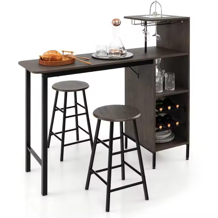Juego de Comedor de Estilo Bar 2 Taburetes de Bar, Barra de Cocina con 2 Sillas Altas - 1