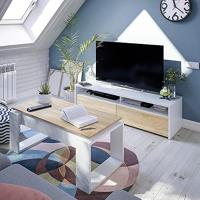 Mueble de salón, acabado color blanco Artik y roble canadiense, medidas: 130 cm (ancho) x 35,5 cm (alto) x 40,2 cm (fondo) - details 3