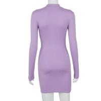 Vestido ajustado fruncido de manga larga para mujer, Mini Vestidos ceñidos con cuello alto, Vestidos de fiesta elásticos ajustados negros de otoño - details 4