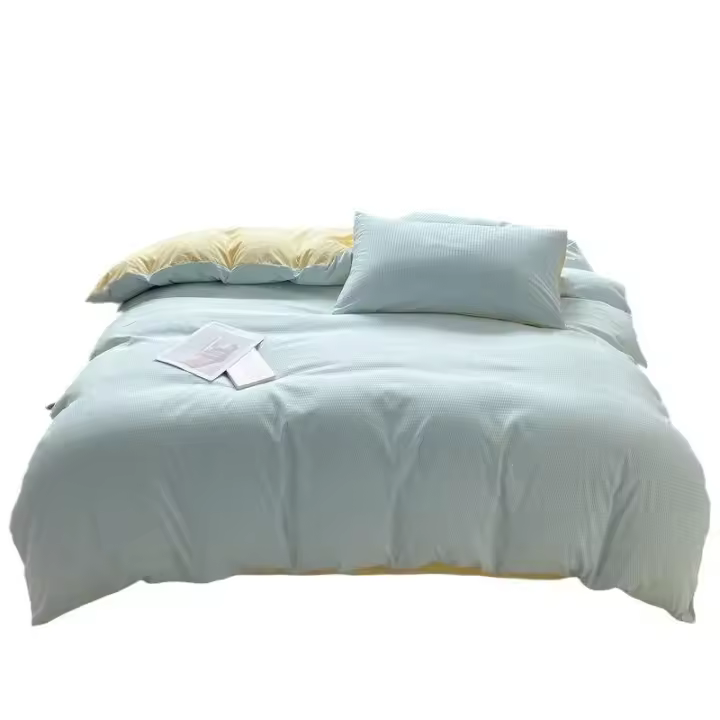 Juego de tres piezas de ropa de cama de algodón cepillado de color sólido, sábana y funda de edredón para dormitorio - 1