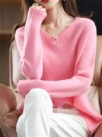 Suéter de punto de Cachemira y lana merina para mujer, camisa de manga larga con cuello en V, jersey, ropa de otoño, Top - details 11