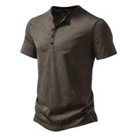 Nueva camiseta coreana de manga corta de Color sólido con cuello Henry para hombre, polos informales, camisetas deportivas para hombre - details 5