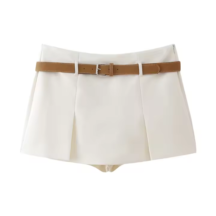 Conjunto Informal de Moda para Mujer OUWU Vestido Corto de Manga Larga con Cuello de Polo, Abrigo, Falda con Cinturón, Pantalones - 1