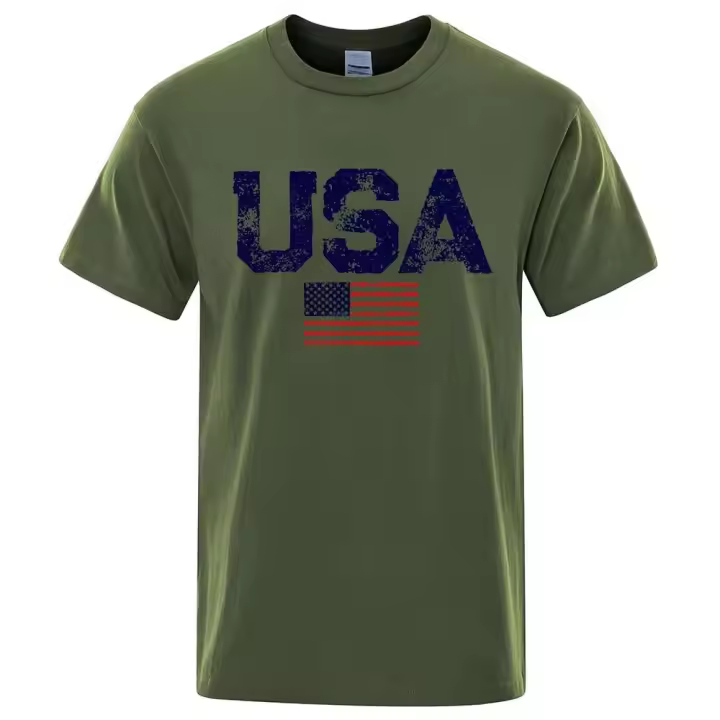 Camiseta informal de algodón retro avanzada con estampado callejero de bandera americana, camiseta de hip-hop transpirable de verano - 1