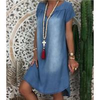 Vestido de Verano Grande Cuello Redondo, Manga Corta Suelta, Vestido Casual para Mujeres con Cuello en V - details 3