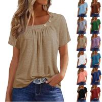 Camisetas Casuales de Verano para Mujer Top Básico Sólido con Botón Cuello en V Estilo Callejero Oversize Ropa de Moda - details 0