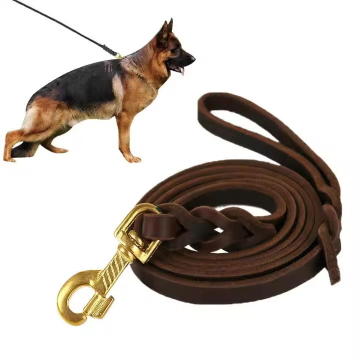 Correa trenzada de cuero para perro, cuerda de tracción larga y duradera para caminar, correas de entrenamiento para pastor alemán Golden Retriever - 1