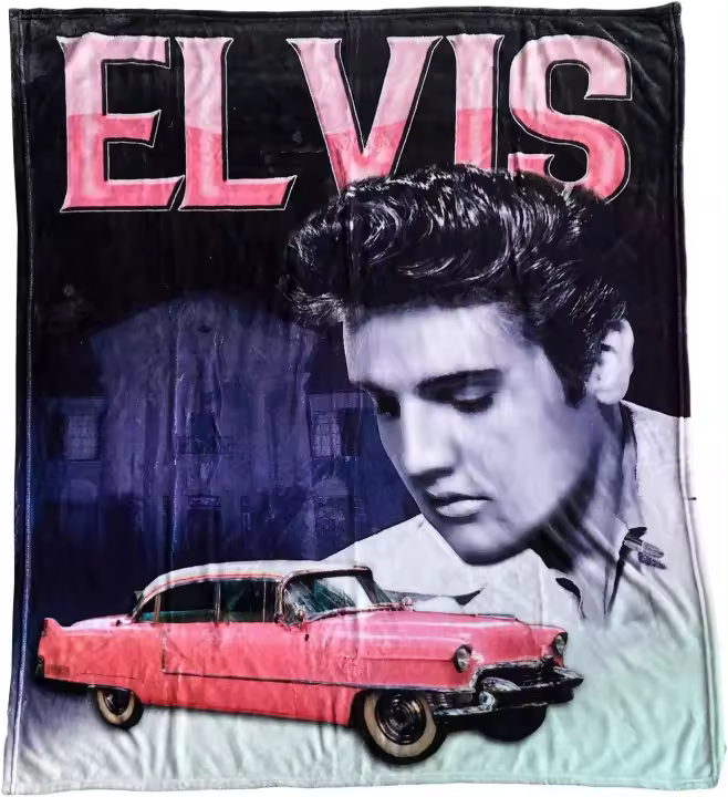 Manta con diseño de Elvis Presley y cesta rosa - 1