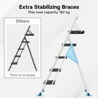 Escaleras Plegables de 3 Escalones, Capacidad de 272KG con Pedales Antideslizantes Anchos, Taburete Escaleras de Mano de Acero, Manubrio de Esponja, Uso en Interiores y Exteriores, Negro - details 48