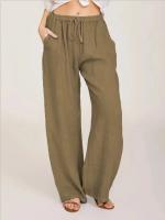 Pantalones de Lino de Algodón para Mujer Cintura Elástica, Bolsillo, Estilo Callejero - details 8