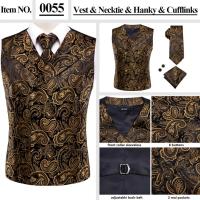 Chaleco ajustado, corbata, bolsillo, gemelos cuadrados, chaleco de seda para hombre, conjunto de corbata para traje, vestido, chalecos florales de cachemira de boda, regalo - details 27