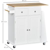 Carro auxiliar de madera con ruedas, carrito de servicio con 2 cajones regulables y barra para colgar 89x45x89,5 cm - details 2