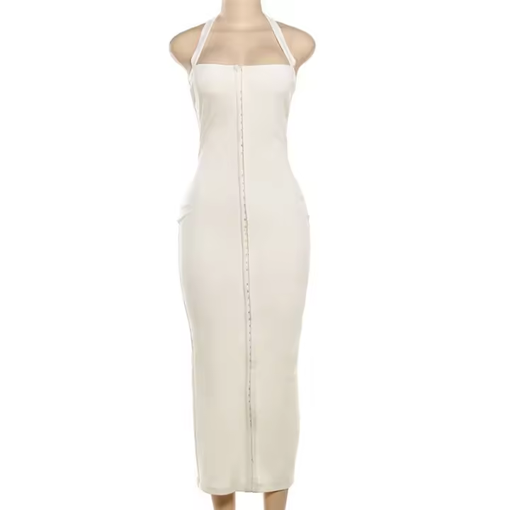BUNO-Vestido largo elegante sin espalda para mujer, vestido largo de noche ajustado sin mangas con cordones a la moda para fiesta y Club - 1