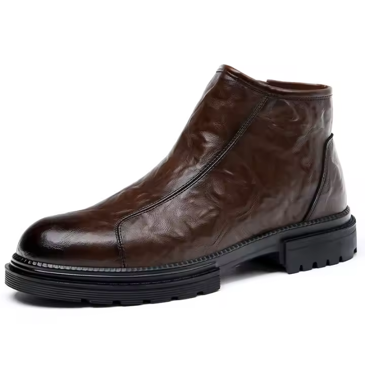 Botas de cuero británico de lana Chelsea con cremallera lateral Moda para hombres - 1