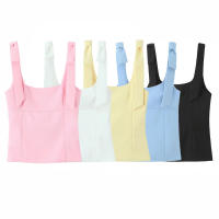 TRAFZA 2025 moda Mujer High Street cremallera lateral Slim Tops Mujer verano Sexy sin mangas arco cuadrado cuello sólido Sling Top Mujer - details 1