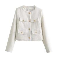 Chaqueta de Tweed con Punto de Volteo Primaveral Abrigo Corto de Cuello Redondo de Una Sola Brecha para Damas Top de Moda - details 5