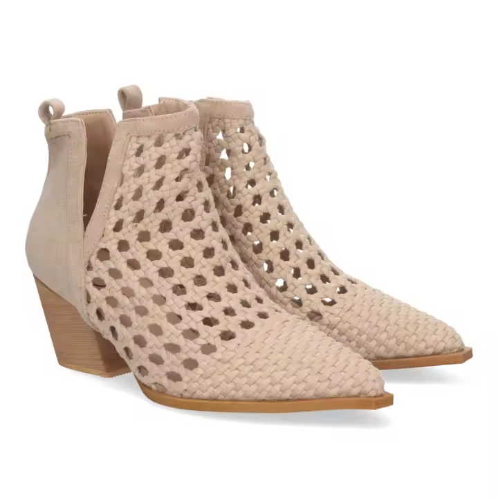 PuntoSalao Botines de tacón cómodos estilo calado entrelazado mujer beige YZ23-110B - 1