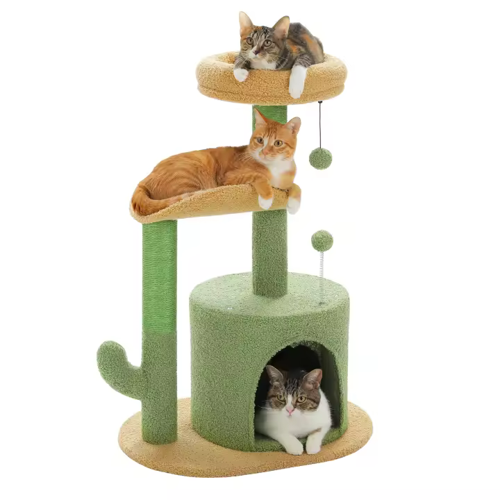 PAWZ Road Árbol para gatos pequeño con percha curvada, poste rascador Siaal, cama superior extraíble, rascadora para gato, condominio para gatos para interior, torre para gatos con flores para gatitos, juguetes para gatos - 1