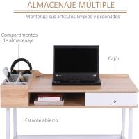 Mesa de Ordenador PC 137x55x92 cm Escritorio con Estantería de 3 Estantes 2 Cajones y Soporte para Impresora para Oficina Estudio Despacho Blanco y Roble - details 12