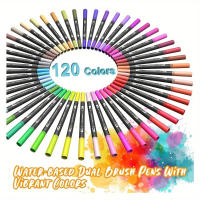 Juego de rotuladores de doble punta de pincel, rotuladores suaves lavables de doble punta con varillas negras, bolsa de tela, rotulador de punta fina, 60/120 colores - details 2