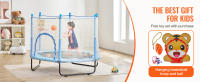 SucceBuy Trampolín para niños de 60 pulgadas, mini trampolín para niños pequeños de 5 pies para interiores y exteriores con red de seguridad y aro de baloncesto, regalo, azul - details 1
