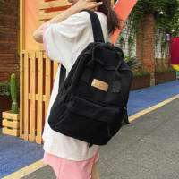 Mochila de lona de algodón para hombres y mujeres, mochilas vintage para viajes y desplazamientos, gran capacidad, color sólido, - details 2