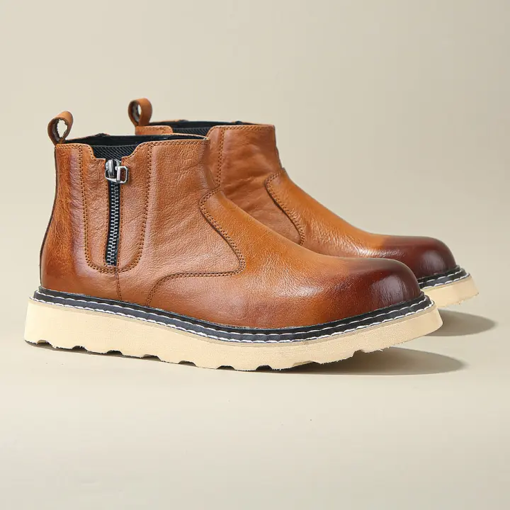 Botas de hombre de alta gama de cuero Botas Chelsea Zapatos altos de piel de vaca de capa superior - 1