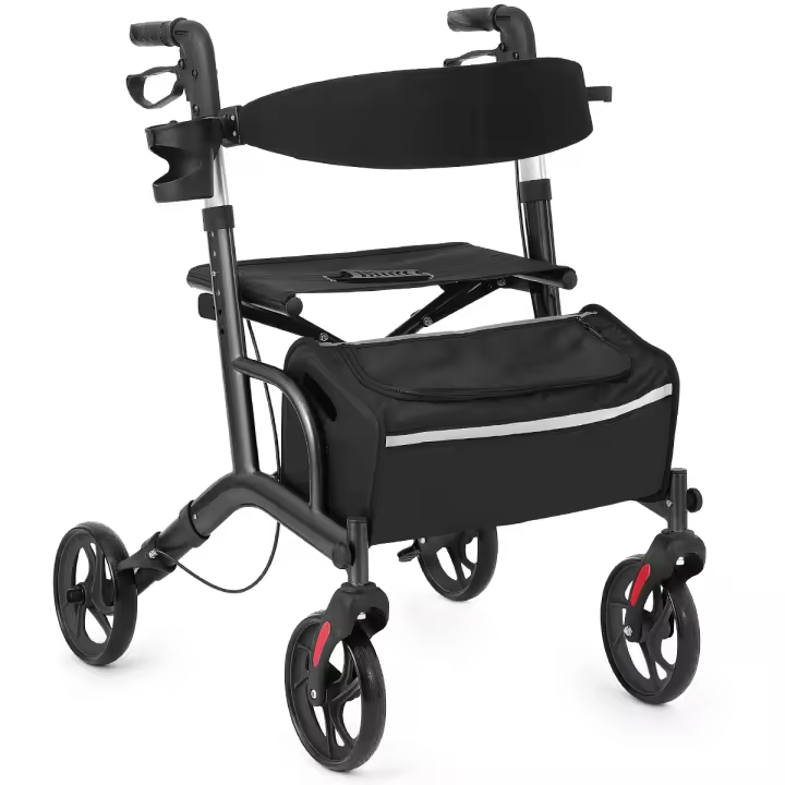 Andador con ruedas para personas mayores, andador plegable liviano con asiento soporta 250 lb, ruedas grandes de 8" para todo terreno, ajuste de altura dual, andadores de aluminio con respaldo ultra de 5" para personas mayores negro negro - 1