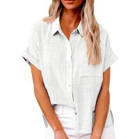 Camisa Simple y a la Moda para Mujer Algodón y Lino Informales, Clásicas con Manga Corta y Borlas - details 11
