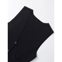 Chic Top de Tanque Elegante Vestido de Oficina para Mujeres Negras Cuello en V, Sin Mangas, Cintura Delgada - details 2