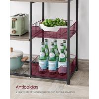 Estantería de Cocina con 2 Cestas de Malla Metálica, Estantería para Microondas, con Estantes y Ganchos, 35 x 80 x 95 cm, Estilo Industrial, Marrón Rústico y Negro - details 13
