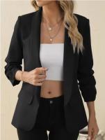 Blazer ajustado con solapa para mujer, color negro, Primavera - details 1