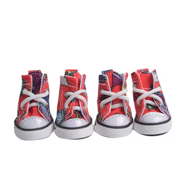 4 Uds. Preciosos zapatos de lona resistentes al desgaste para perros, botas vaqueras antideslizantes a la moda para mascotas, calzado transpirable, zapatillas deportivas para cachorros al aire libre - 1
