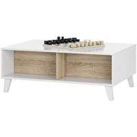 centro elevable comedor salón, mesita mueble salon comedor acabado en Blanco Brillo y Roble - details 4