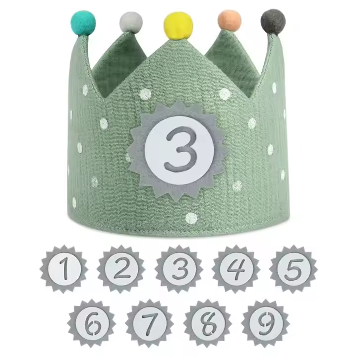 Corona de cumpleaños verde con números intercambiables del 0 al 9, decoración de fiesta de aniversario ajustable para meses, sup - 1