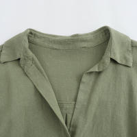 Novedad de Verano Blusa de Lino Mezclado para Mujer Top Sencillo Informal con Borde enrollado - details 6