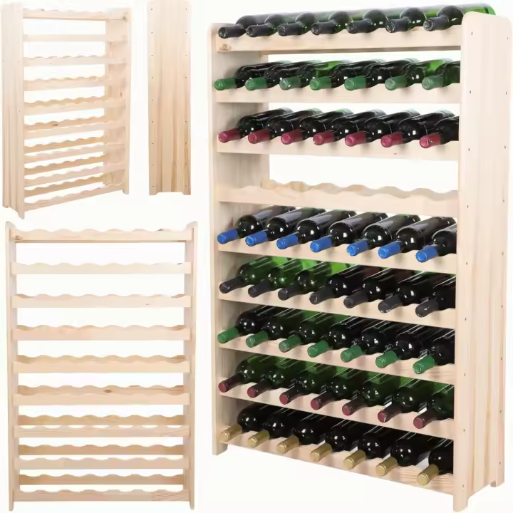Botellero para 63 Botellas, Madera, Sin Tratar, 118,4x72,2x26,5 cm, 8 - 1