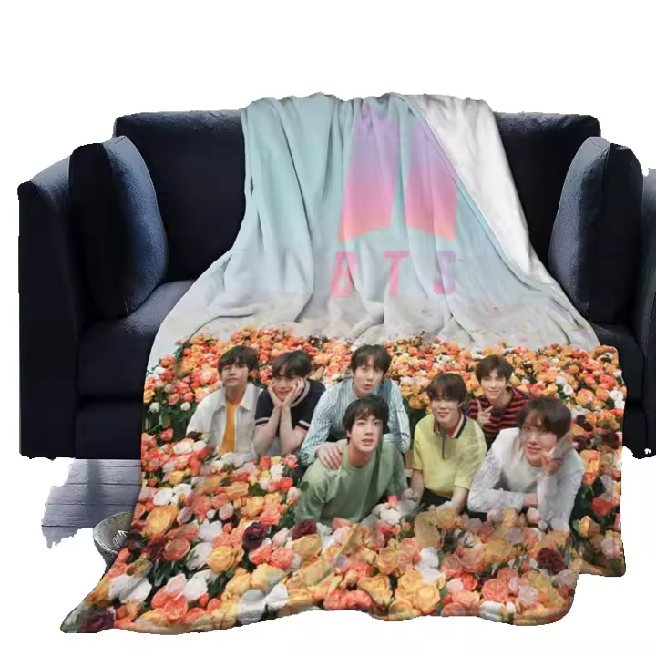 BTS Bangtan Boys manta ultrasuave, manta súper suave, peluda, ligera, hipoalergénica, sofá de cama, sala de estar, X469 - 1