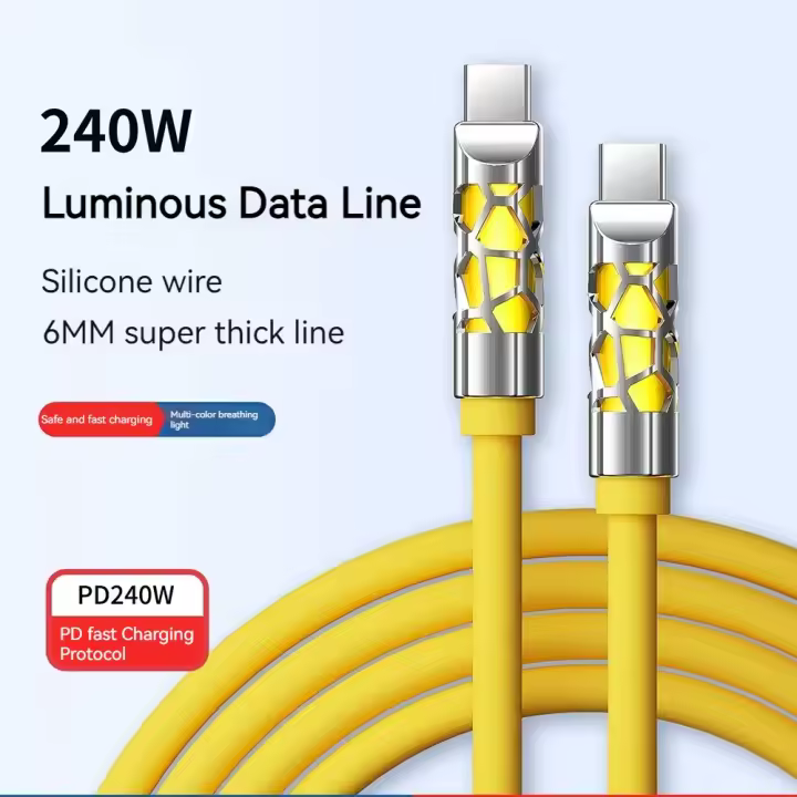 Cable de Carga Rápida Minisopuru 240W Silicona Líquida 7 Colores con Luz Emisiva RGB - 1
