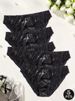 5 bragas de encaje para mujer - Ropa interior elegante, transpirable y suave sin costuras, color liso con detalle de volantes, corte medio, tejido de poliamida de punto - details 6