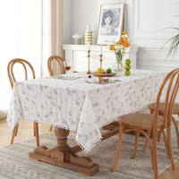 Mantel rectangular de bolas de terciopelo blanco, jacquard bohemio, mesa antipiscina para cocina, comedor, sala de estar y - details 14