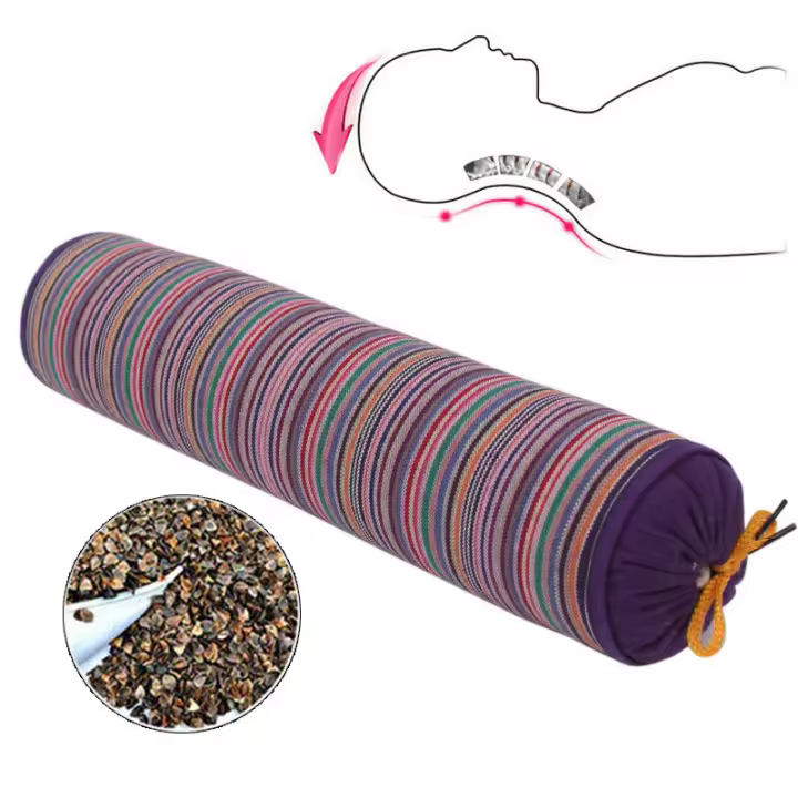 Almohada Cervical de Yoga a rayas, cojín de alforfón de tela gruesa vieja, almohada de palo para el cuidado de la salud, almohada Cervical de fisioterapia para el cuello - 1