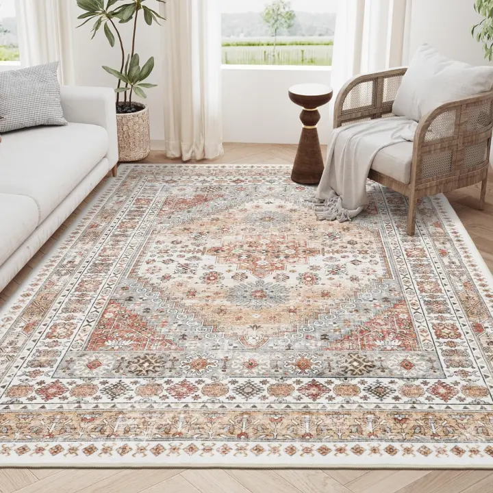 SSITO Alfombras de Salón con trasera parte antideslizantes, lavables, alfombra vintage de gran tamaño, resistente a Las Manchas - 1