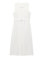 BUNO-Vestido elegante sin mangas con botones, cinturones para mujer, sin mangas, cuello redondo, ajustado, liso, vestidos de primavera 2025, bata dividida para ir al trabajo en la calle - details 4