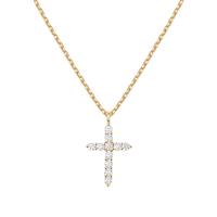 Collar cruzado de circonita cúbica chapado en oro de 14 quilates para mujer |   Collares con colgante de fe cruzada - details 3