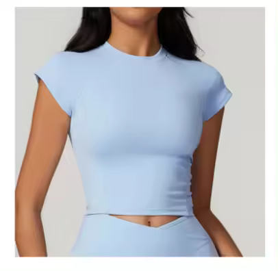 Alo yoga manga corta cuello redondo manga pequeña de vuelo running fitness manga corta deporte camiseta mujer skinness ropa de yoga de secado rápido - 1