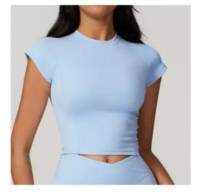 Alo yoga manga corta cuello redondo manga pequeña de vuelo running fitness manga corta deporte camiseta mujer skinness ropa de yoga de secado rápido - 1